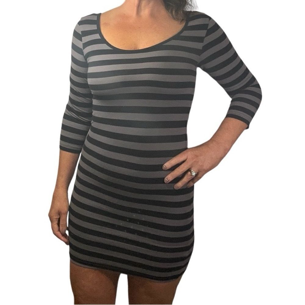 TOPSHOP Women’s Cotton Striped Fitted Bodycon Dress Black/Gray Size 4